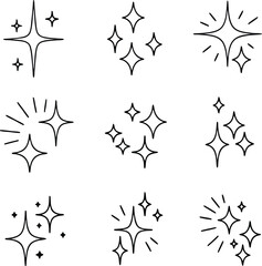 Fototapeta premium Collection of simple hand drawn sparkle and glitter starburst icons in a clean white design