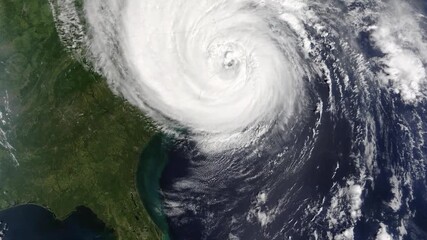 Satellite view of a massive hurricane with a clear eye threatening the southeastern united states coast. - Powered by Adobe