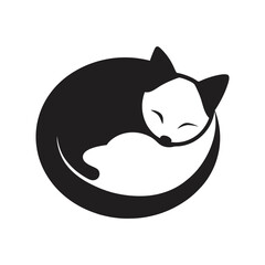 sleeping kitten curled up in a ball silhouette vector art