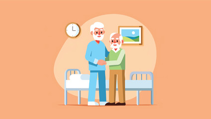 A mother and son on a journey together, walking a path towards a future goal in a landscape illustration.