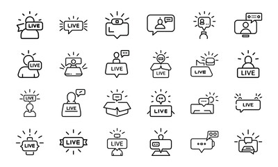 A comprehensive set of 24 black and white line icons representing diverse concepts such as business strategy, education, customer service, and daily life activities.