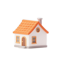 3d illustration of charming small house with orange roof and chimney, isolated on transparent background