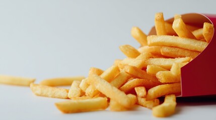 Crispy French Fries spilling from red container