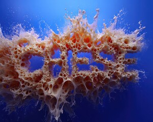 Splashed orange word on blue