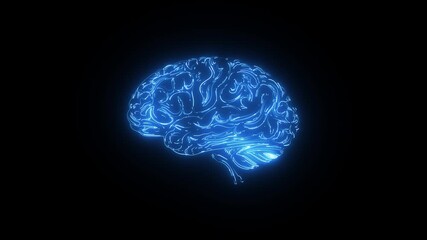 Futuristic glowing neon brain illustration in blue light on a dark background, symbolizing artificial intelligence, digital thinking, and neural activity. - Powered by Adobe