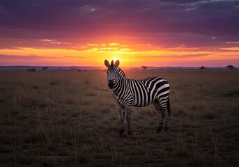 Obraz premium Zebra Sunset: African Savanna Majesty