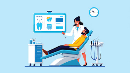 Vector illustration of a doctor and patient discussing health using a digital tablet
