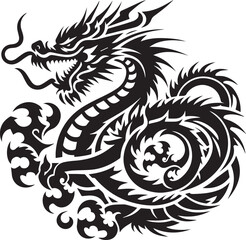 Tribal Dragon Tattoo vector  Design black on white background