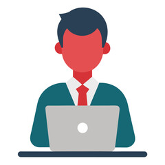 Businessman working on laptop vector on white background.