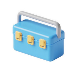 3d illustration of blue plastic toolbox with a handle and yellow latches, isolated on transparent background