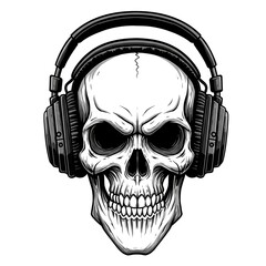 Skull Beats: Monochrome Headphone Illustration