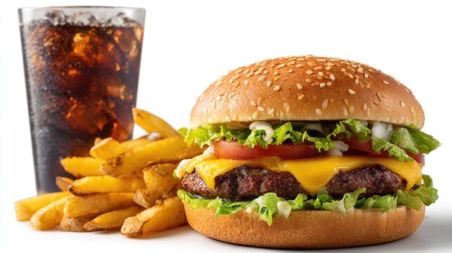 Cheeseburger, fries, and soda combo
