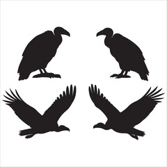 A striking vector illustration set of diverse bird silhouettes, showcasing flying eagles, crows, and doves with detailed wings and feathers