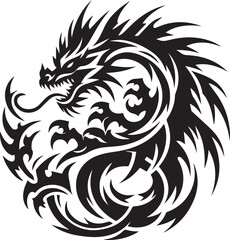 Tribal Dragon Tattoo vector  Design black on white background