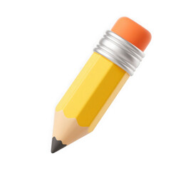 3d illustration of a yellow pencil with an orange eraser, isolated on a transparent background, representing creativity, education, and writing tools