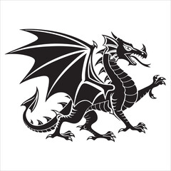Black fantasy dragon silhouette tattoo design vector illustration