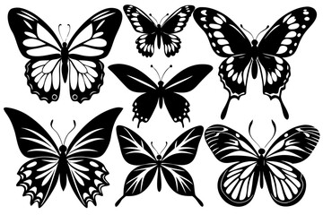 Vector art of silhouette of collection of butterflies