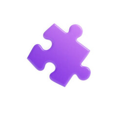 3d illustration of a single purple jigsaw puzzle piece isolated on a clean transparent background, symbolizing connection and problemsolving