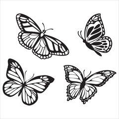 Colorful collection of flying vector butterflies with beautiful wings, isolated on a white background
