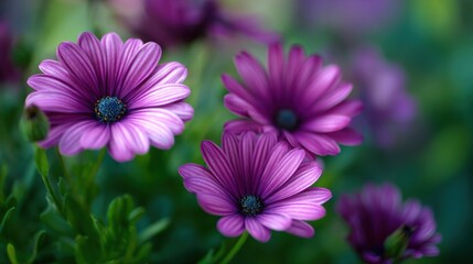 Obraz premium Close-up of vibrant purple daisy-like flowers in a garden setting