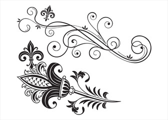 Fototapeta premium Abstract floral vector pattern with black ornate swirl and leaf elements for a vintage tattoo design