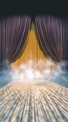 Stage with Purple and Gold Curtains