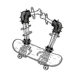 Skateboarder performing a mid-air trick over a ramp in a colorful skatepark. Vector art illustration of youth culture and extreme sports.