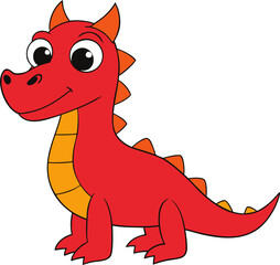 Cute cartoon red dragon with orange accents isolated on transparent background