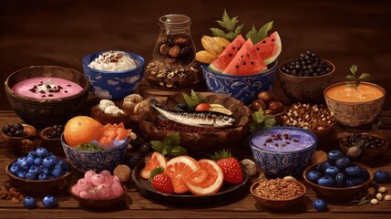 Still life of healthy foods