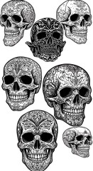 Ornate Skull Collection: Intricate Ink Drawings