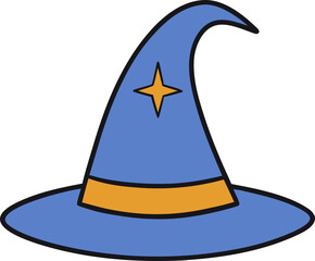 Fototapeta premium Blue wizard hat with orange star and band isolated on transparent background