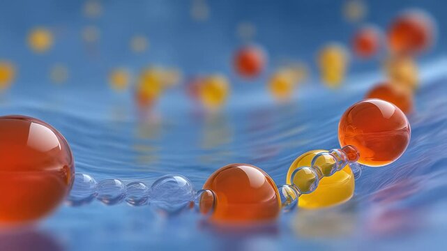 3D graphic showing acidbase buffering system with proton exchange and pH stabilization in biological fluids.