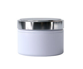 A sleek, off-white cosmetic jar with a shiny silver lid. This mockup radiates modern luxury, ideal for premium face creams, masks, or body butters.