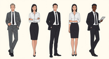 Obraz premium Flat-Style Business Character Vector Set — Diverse Professional Office Avatars for Corporate Animation, UI Design, and Explainer Videos in Clean Minimalist Style