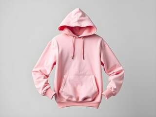 front view of a blank pink hoodie mockup isolated on gray background