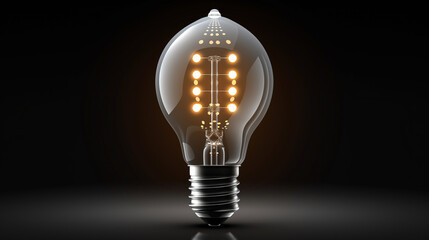 Glowing vintage-style LED light bulb with numerical filament. Conceptual lighting idea for innovation, energy design, and tech-themed branding visuals.