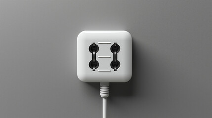 Minimalist square power socket with futuristic numeric design. Clean tech accessory for UI design, electronics branding, and innovation presentations.