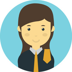 Cartoon profile of a young woman in a formal outfit.