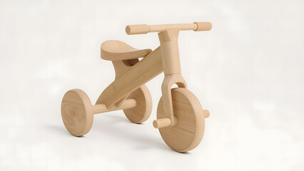 A minimalist wooden tricycle for toddlers, showcasing simple design and natural wood finish.