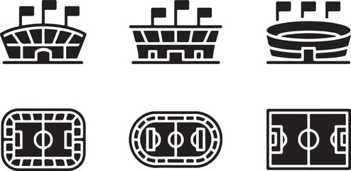 Stadium Icon Set Representing Sports Venues, Arenas, and Competition Locations