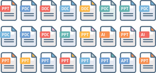 Cad drawing flat vector illustration, colorful document icons, file format symbols, digital folder layout, business office template design, isolated graphic