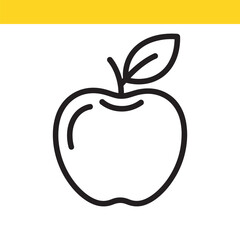 Simple apple fruit icon with a leaf in thin line art style. A healthy food symbol isolated on a white background.