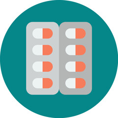A circular graphic of a blister pack of pills.