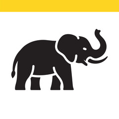 Minimalist black elephant silhouette with a raised trunk. A powerful animal icon for safari, zoo, and wildlife conservation concepts.
