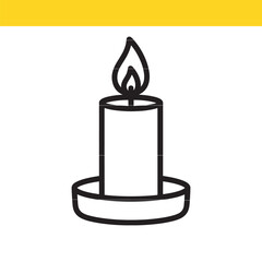 Minimalist line icon of a burning candle in a holder, a simple symbol of light, peace, and commemoration. © LaxmiRani