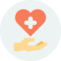 Obraz premium A stylized illustration depicts a hand holding a heart with a plus sign, symbolizing healthcare.