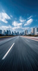 Obraz premium Empty highway stretches into a city skyline