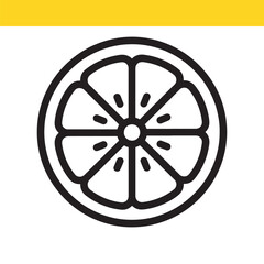 Obraz premium Minimalist lemon slice outline icon. A clean vector illustration of a citrus fruit segment for healthy food and drink concepts.
