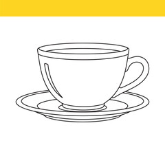 A simple line art illustration of a cup and saucer. Minimalist outline drawing perfect for a cafe menu or beverage icon design.