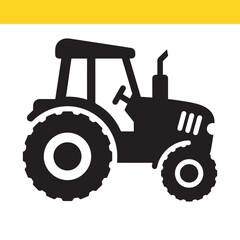 Farm tractor silhouette vector icon. Isolated graphic of a heavy agricultural vehicle for farming industry.